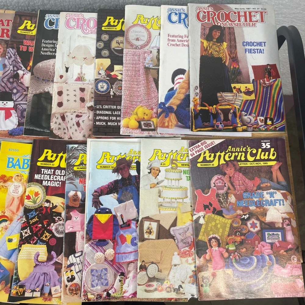 Vintage Annie's Pattern Club & Crochet Newsletters Lot Qty 24- 1980s Needlecraft